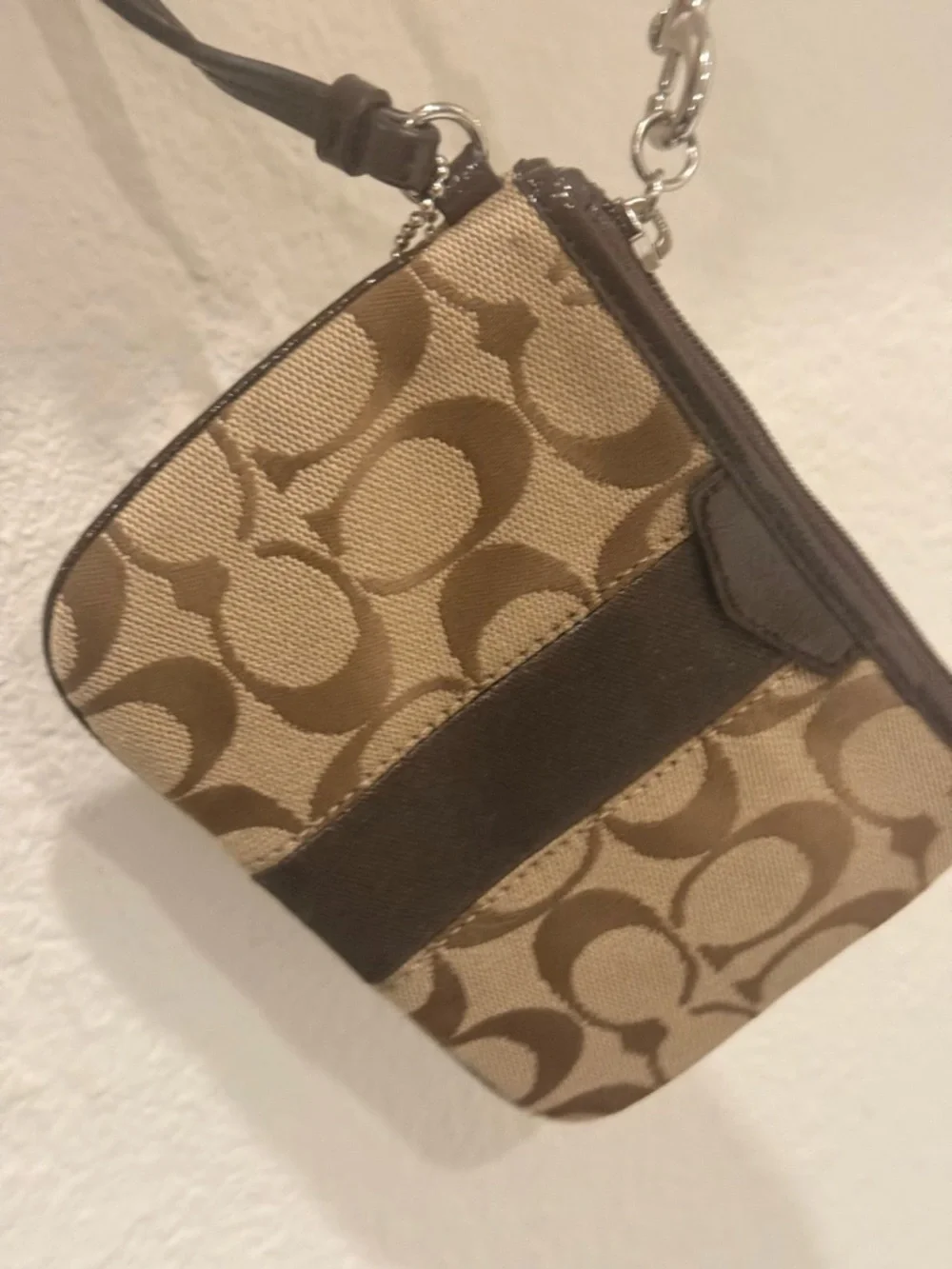 Coach Signature Canvas Wristlet in Brown and Tan NWOT